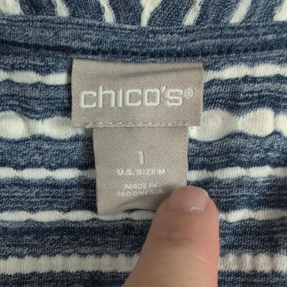 Chico's Blue and‎ White Striped Cardigan. - Picture 6 of 7